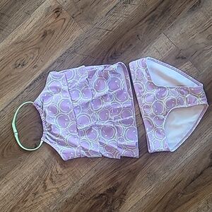 Justice Tiered Halter Swim Top With Bottoms, Size M (10), Purple & Neon Green